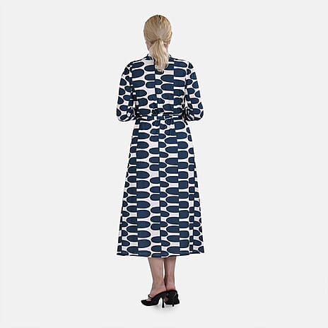 La Marey Half-Oval Pattern Jersey Waistband Midi Dress (Size XXL) - Green - White
