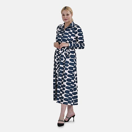 La Marey Half-Oval Pattern Jersey Waistband Midi Dress (Size XXL) - Green - White