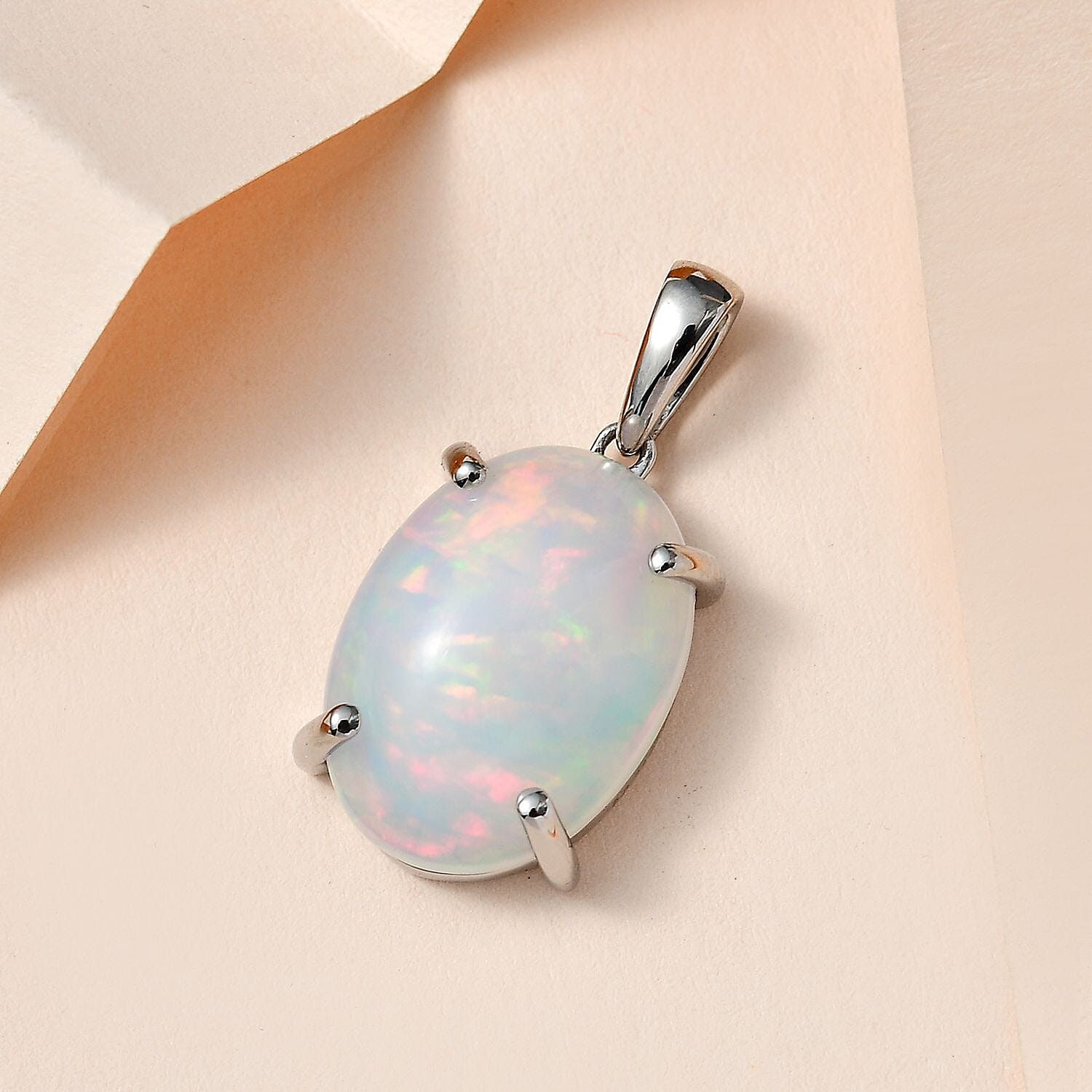 RHAPSODY- 950 Platinum AAAA Ethiopian Welo Opal Solitaire Pendant 9.17 Ct, Platinum Wt 3.90 GM