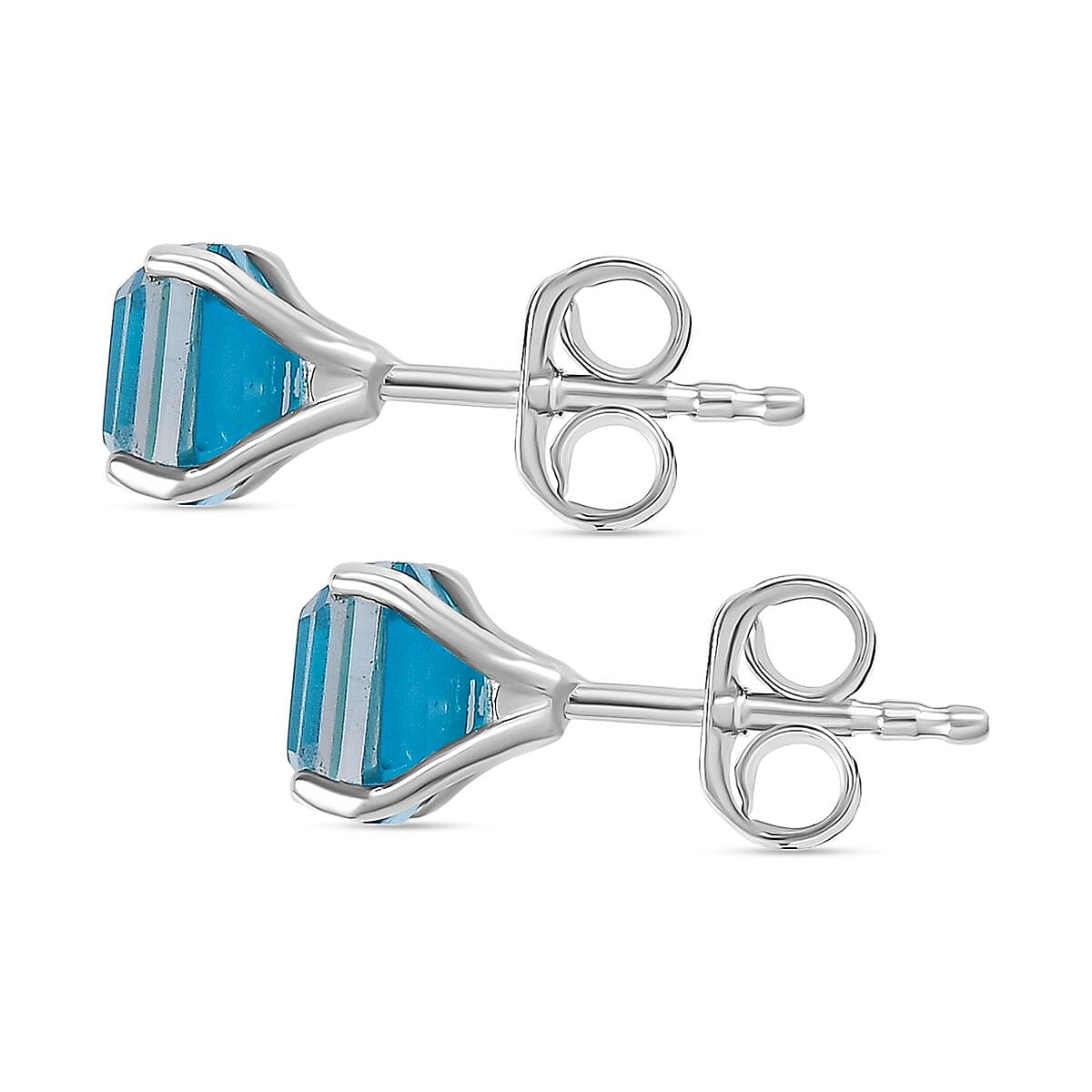 Capri Blue Triplet Quartz Solitaire Earrings in Platinum Overlay Sterling Silver 2.86 Ct.