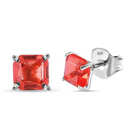 Padparadscha Triplet Quartz Stud Earrings in Platinum Overlay Sterling Silver 2.53 Ct