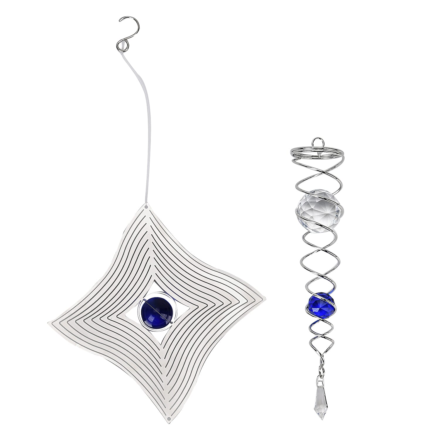 Hanging Magic Kinetic Sculpture Rhombus Wind Spinner - Silver