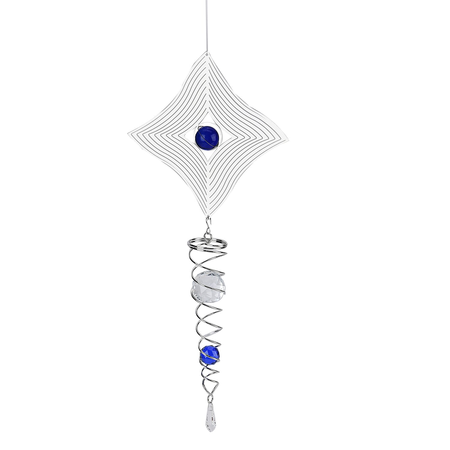 Hanging Magic Kinetic Sculpture Rhombus Wind Spinner - Silver