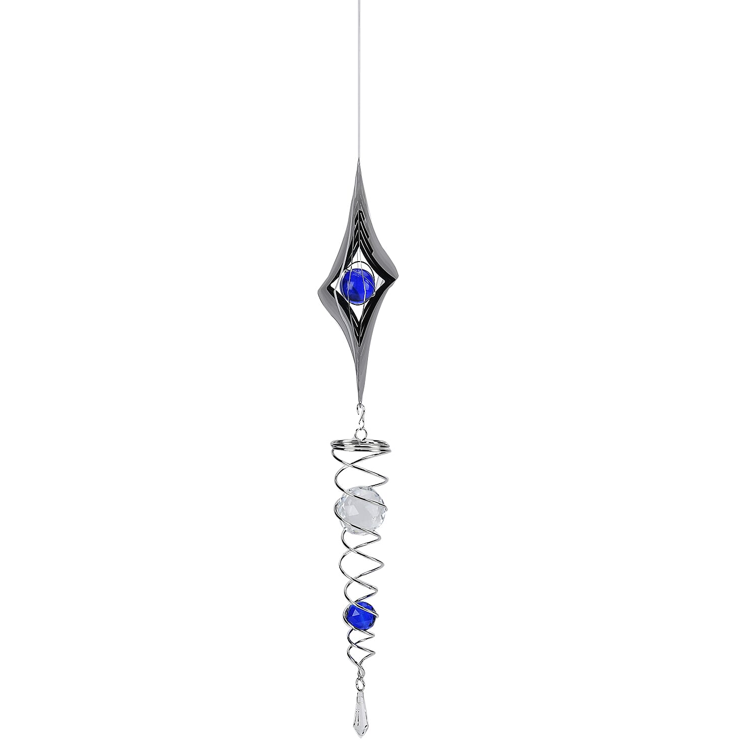 Hanging Magic Kinetic Sculpture Rhombus Wind Spinner - Silver