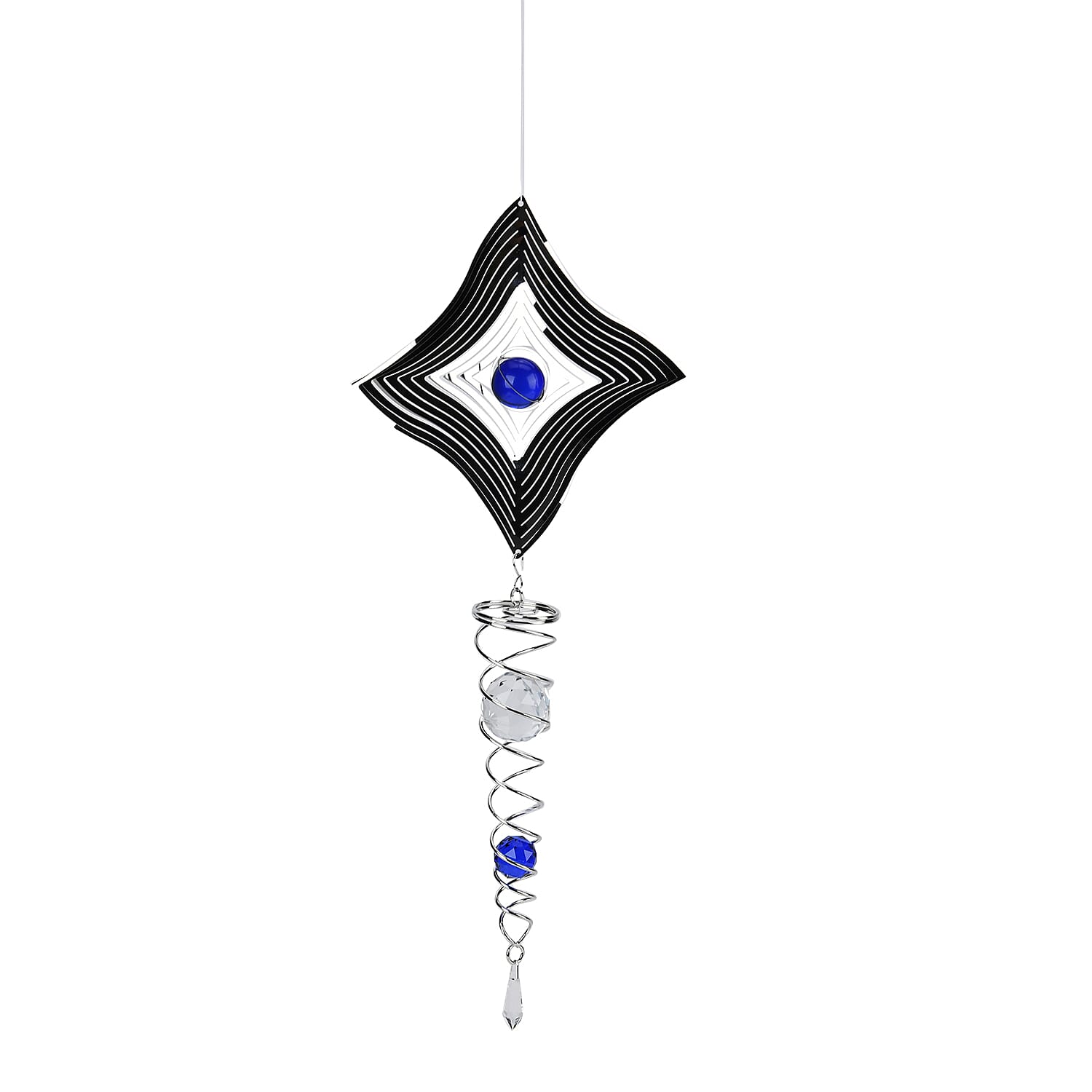 Hanging Magic Kinetic Sculpture Rhombus Wind Spinner - Silver