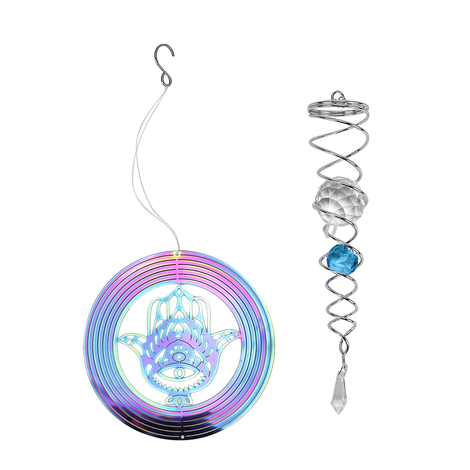 Hanging Magic Kinetic Sculpture Hamsa Hand Wind Spinner - Multicolor