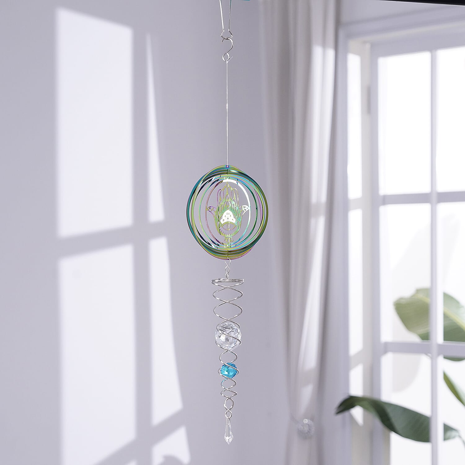 Hanging Magic Kinetic Sculpture Hamsa Hand Wind Spinner - Multicolor