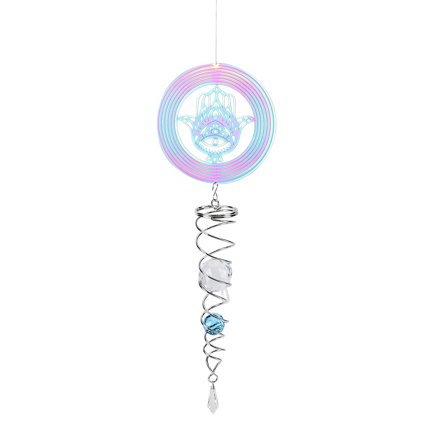 Hanging Magic Kinetic Sculpture Hamsa Hand Wind Spinner - Multicolor