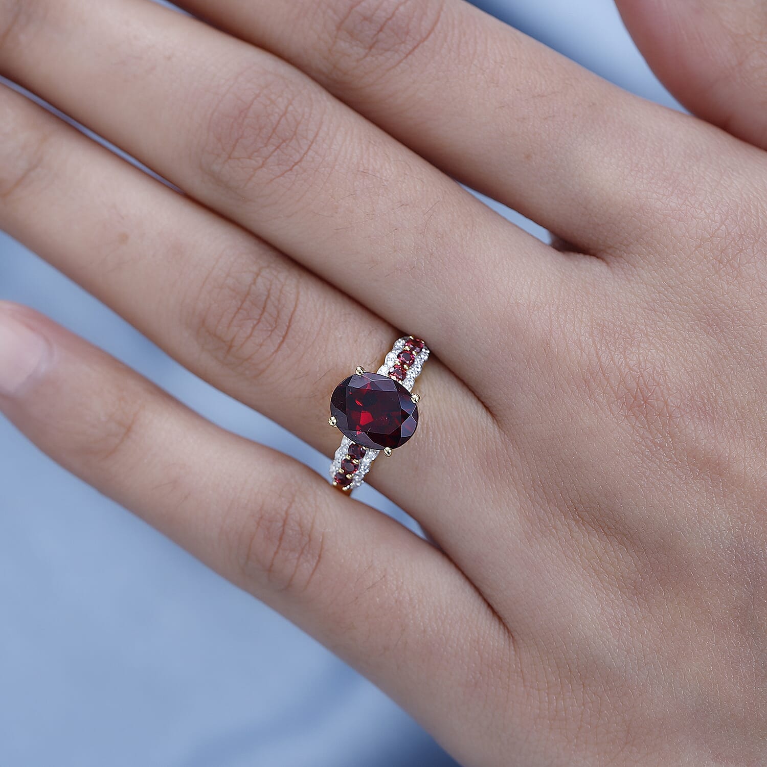 Rhodolite Garnet, Moissanite & Orissa Rose Garnet Ring in 18K Vermeil Yellow Gold Plated Sterling Silver 3.34 Ct.