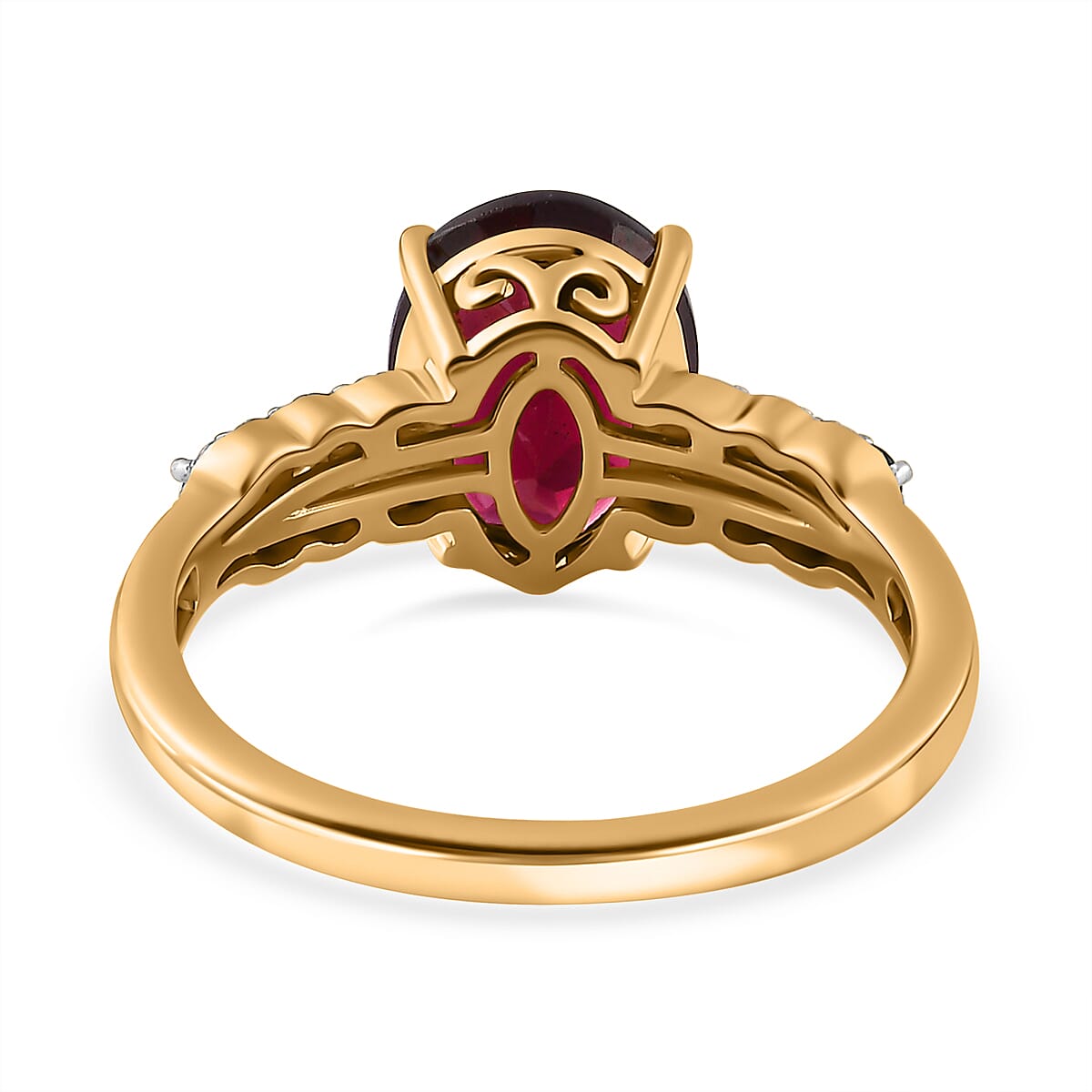 Rhodolite Garnet, Moissanite & Orissa Rose Garnet Ring in 18K Vermeil Yellow Gold Plated Sterling Silver 3.34 Ct.