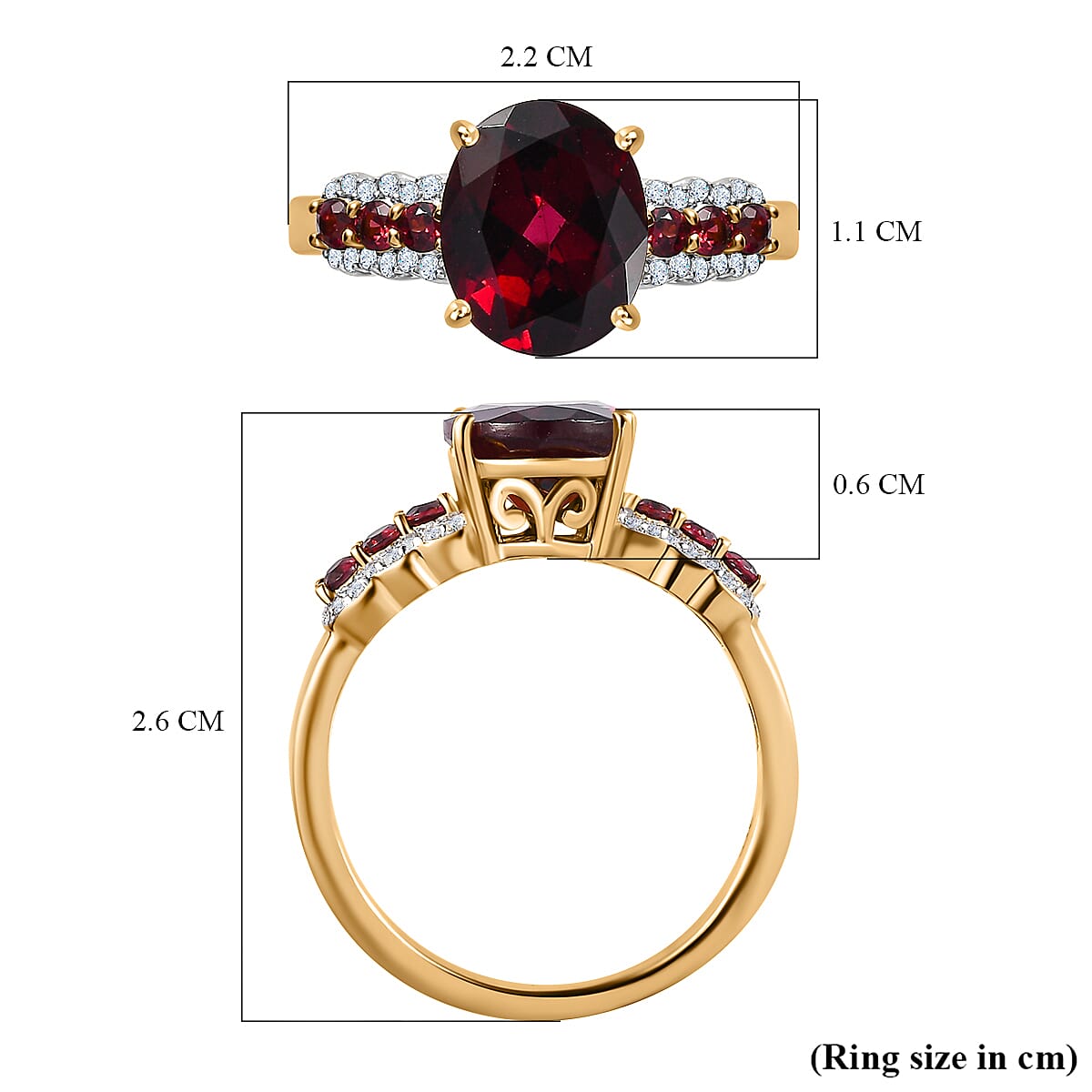 Rhodolite Garnet, Moissanite & Orissa Rose Garnet Ring in 18K Vermeil Yellow Gold Plated Sterling Silver 3.34 Ct.