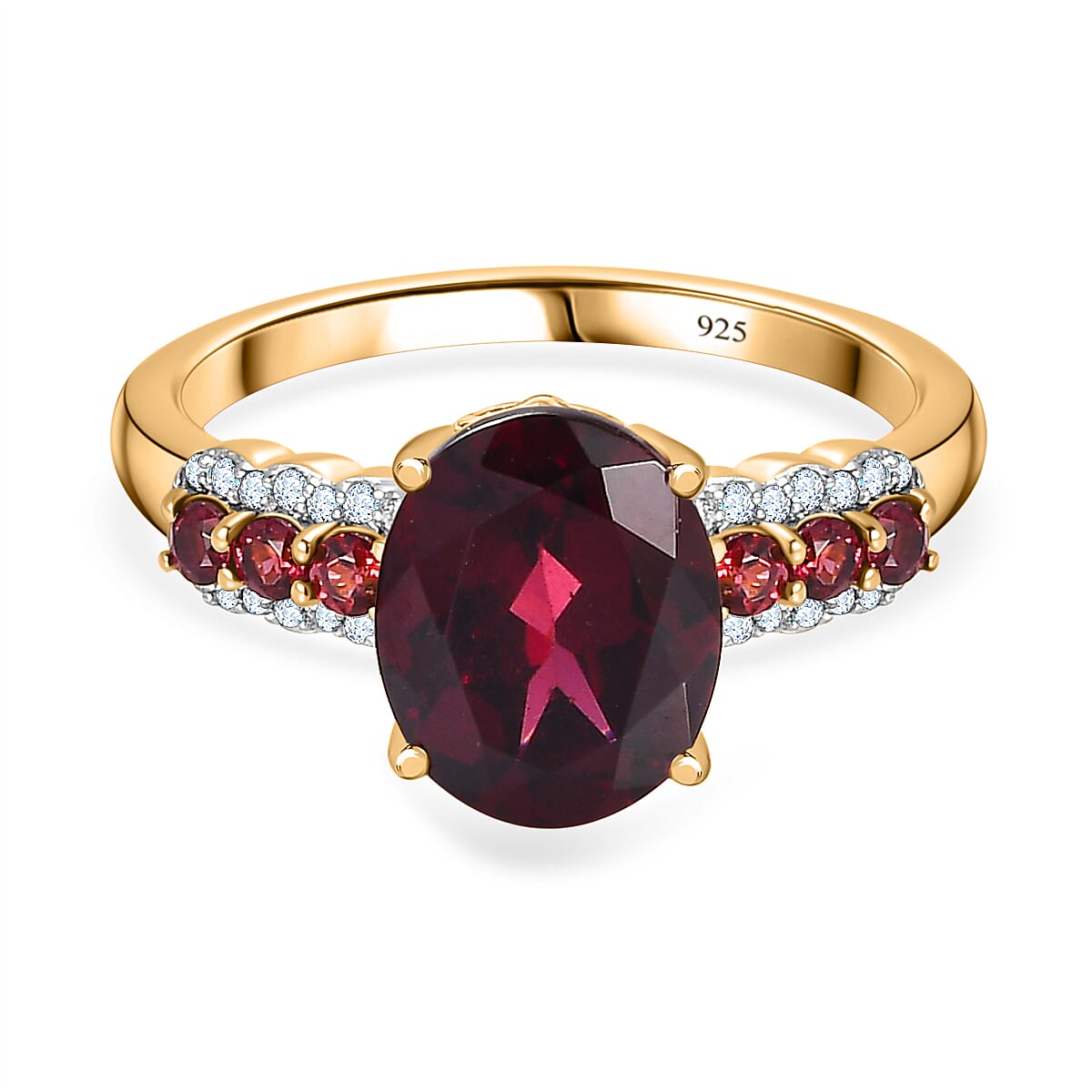Rhodolite Garnet, Moissanite & Orissa Rose Garnet Ring in 18K Vermeil Yellow Gold Plated Sterling Silver 3.34 Ct.