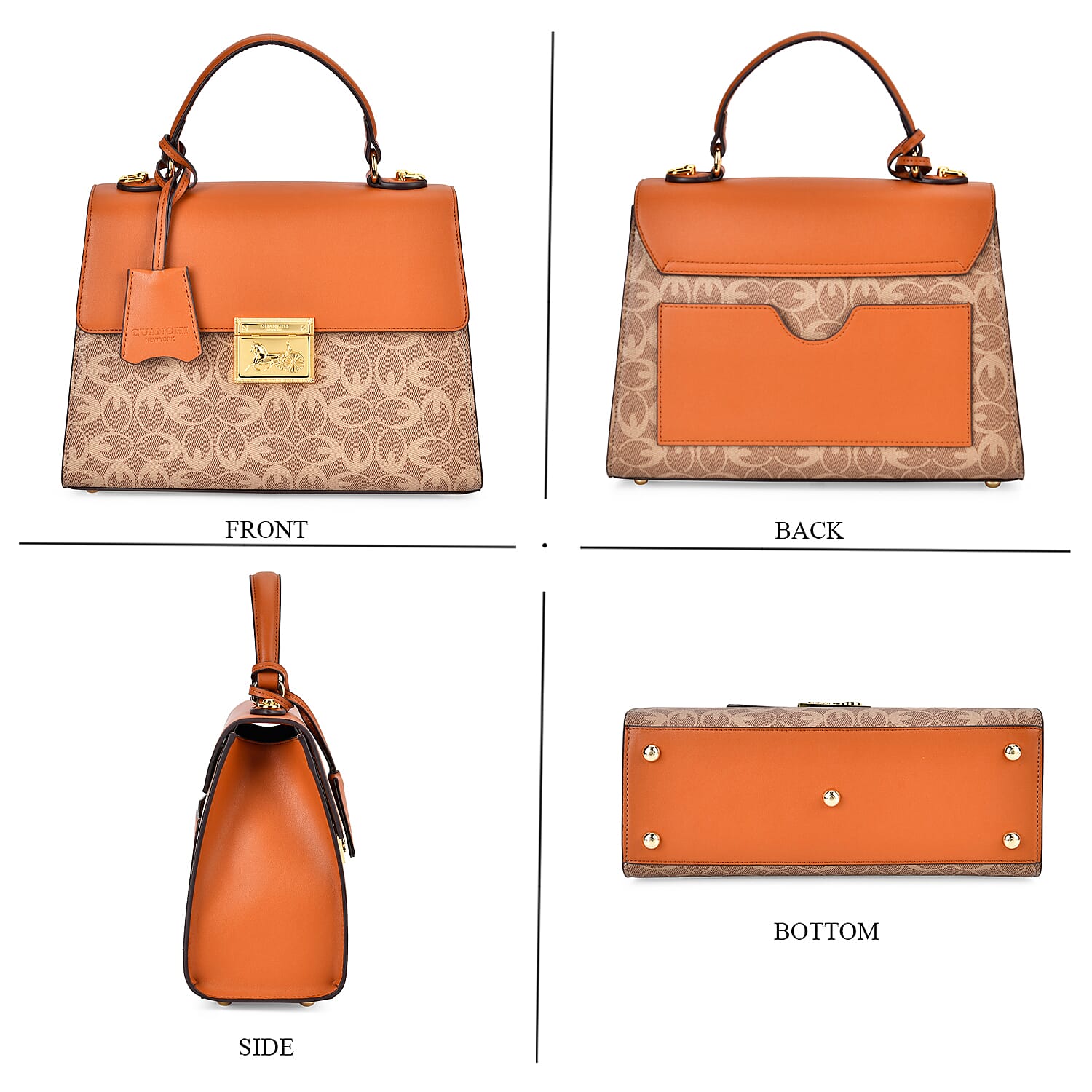 GUANCHI Oval Pattern Crossbody Bag with Handle Drop - Brown & Beige