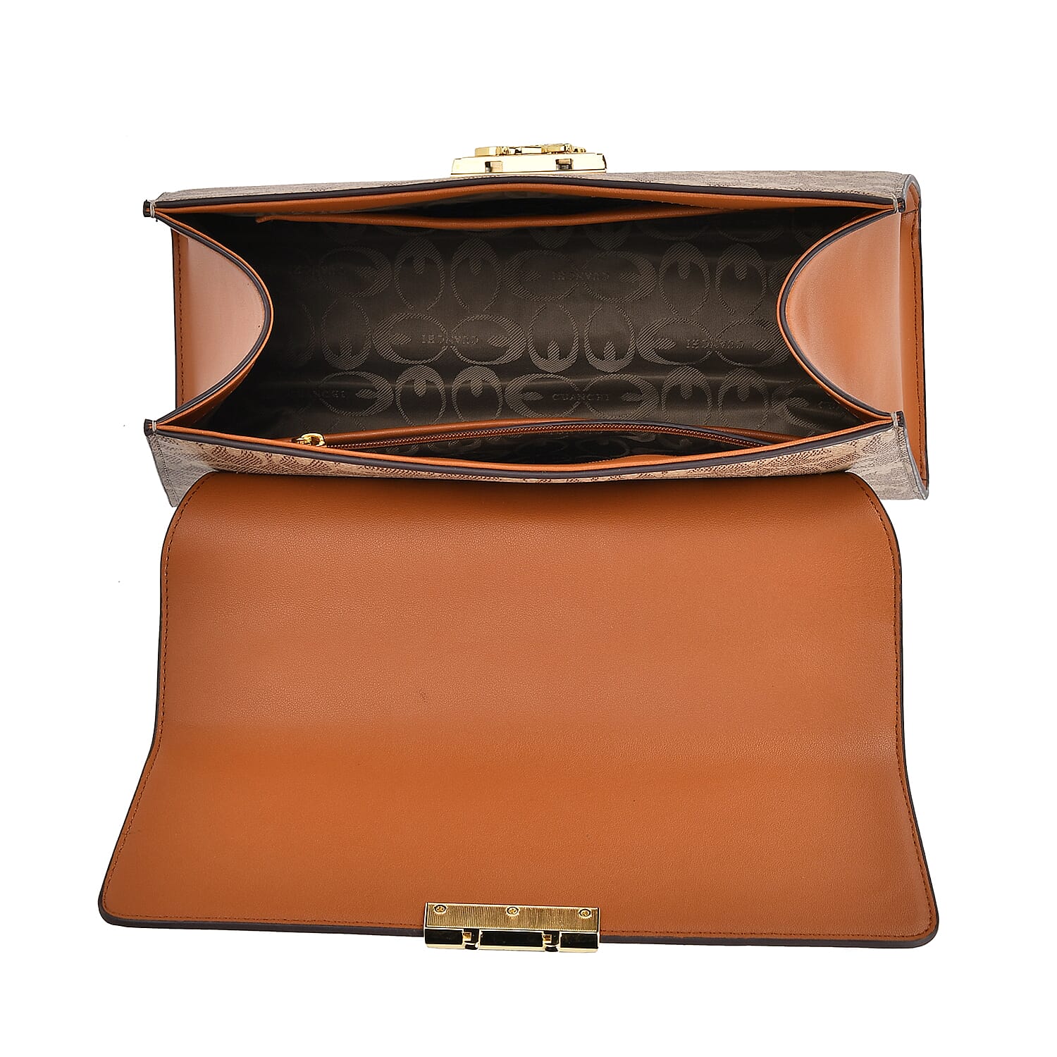 GUANCHI Oval Pattern Crossbody Bag with Handle Drop - Brown & Beige