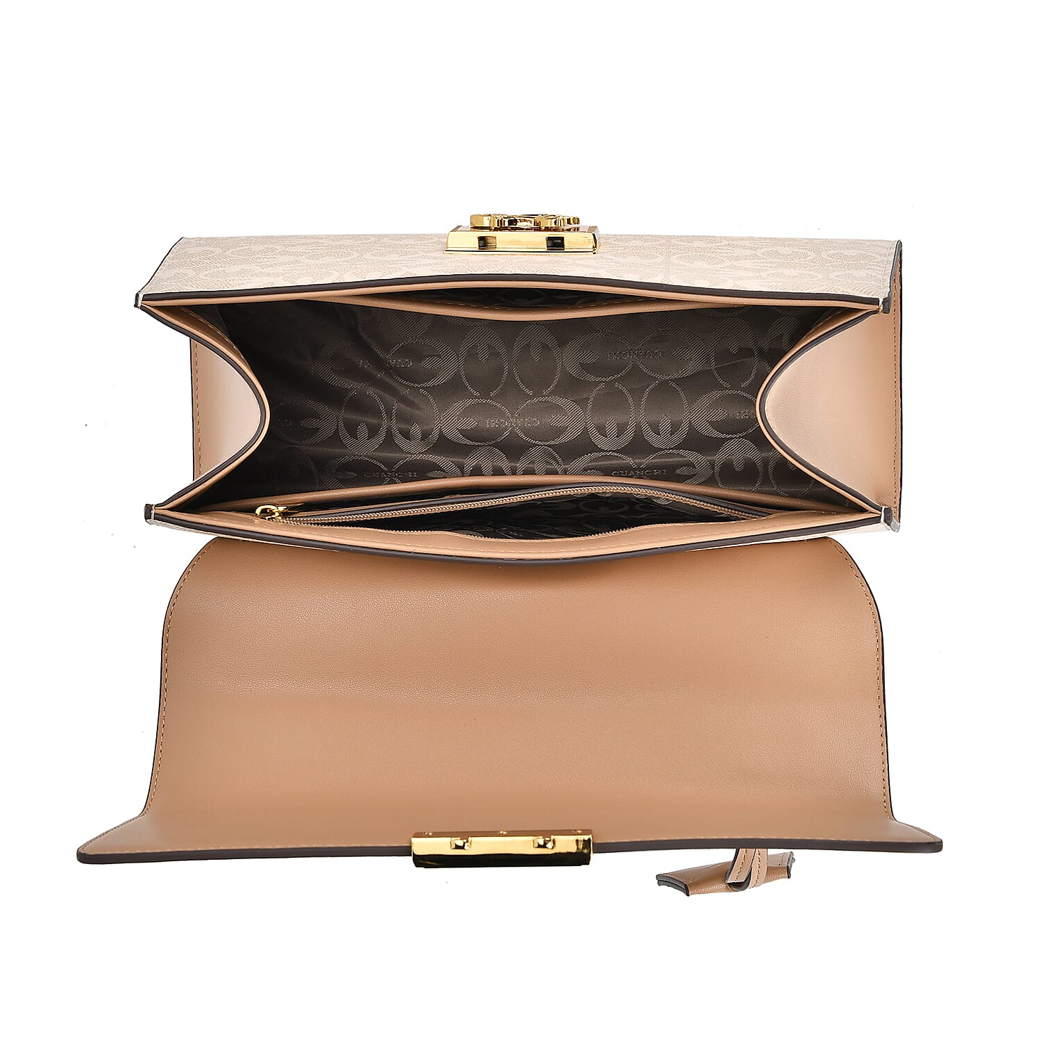 GUANCHI Oval Pattern Crossbody Bag with Handle Drop - Off White & Apricot