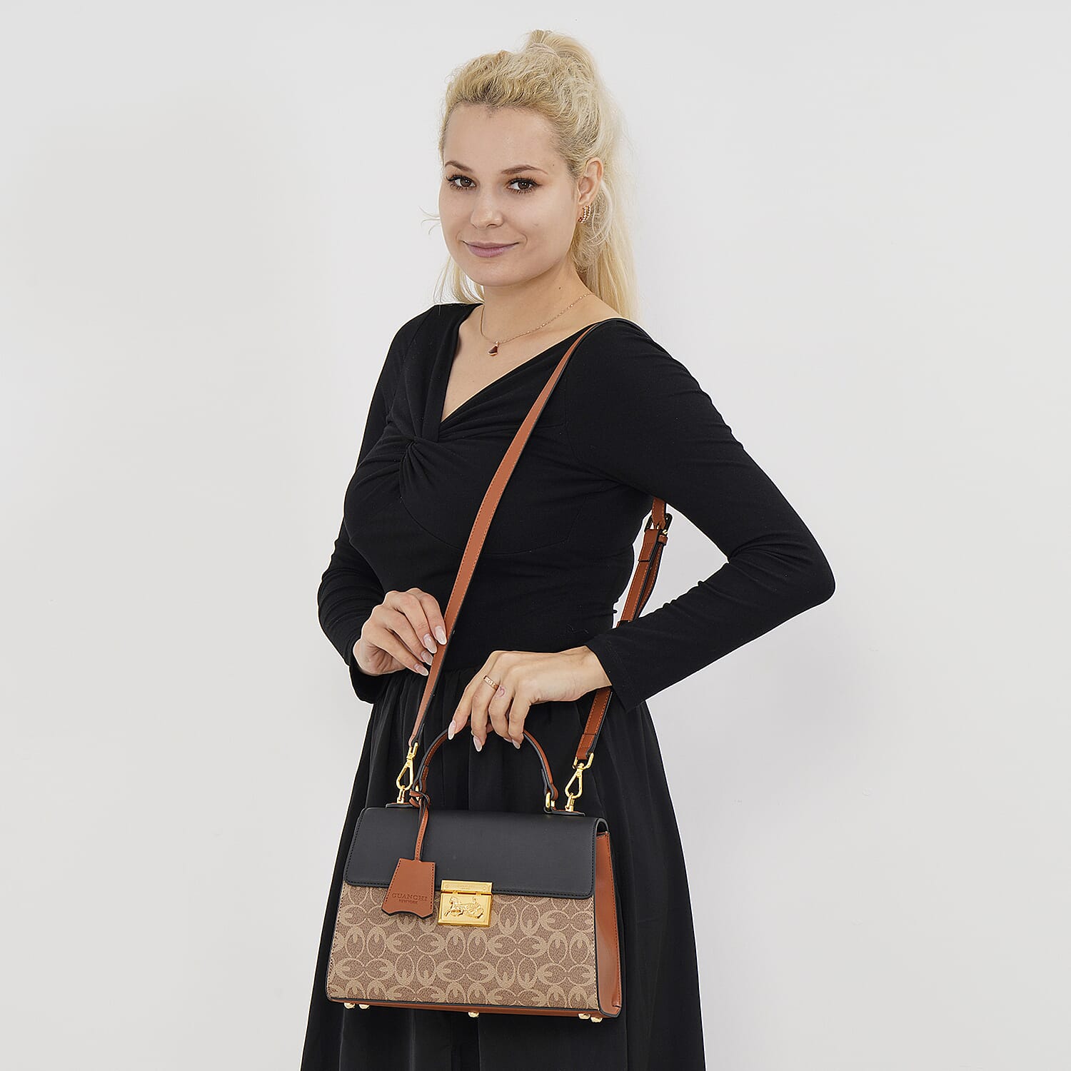 GUANCHI Crossbody Bag with Handle Drop - Brown & Black