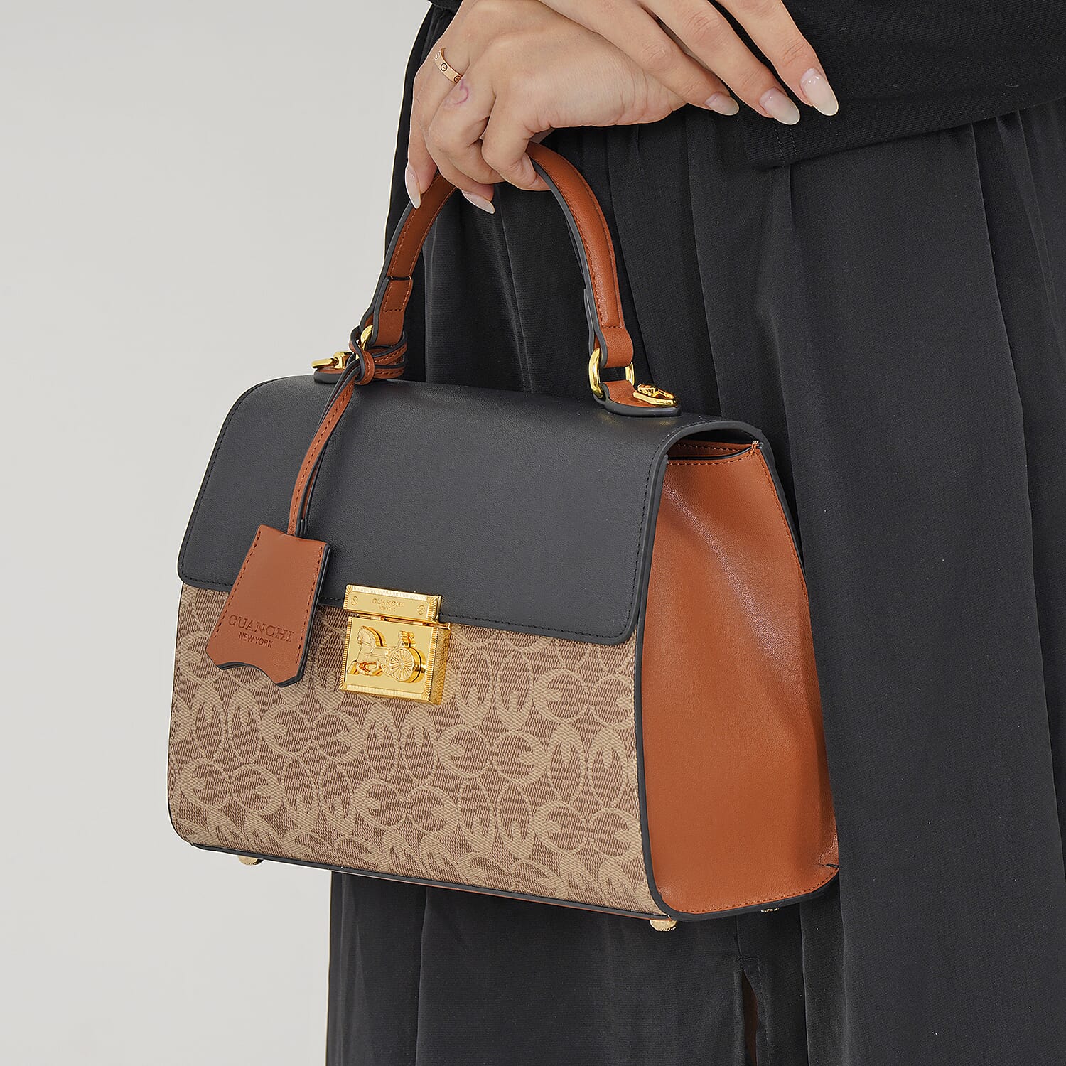 GUANCHI Crossbody Bag with Handle Drop - Brown & Black