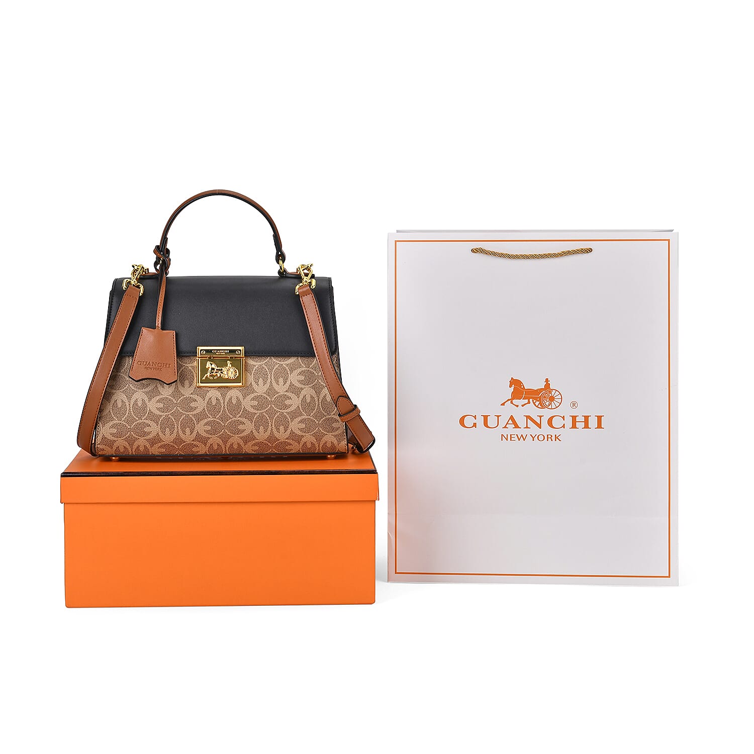 GUANCHI Crossbody Bag with Handle Drop - Brown & Black