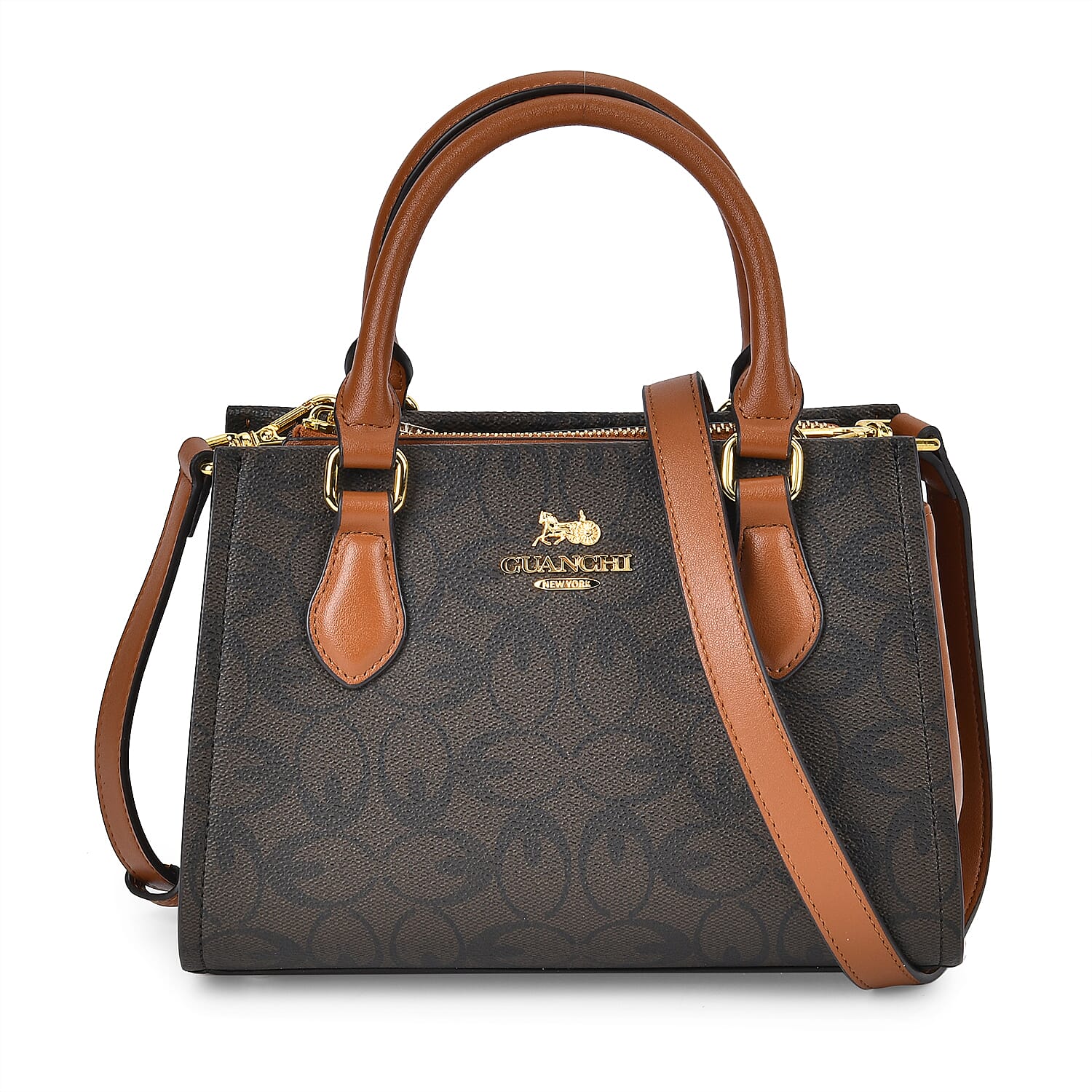 GUANCHI Crossbody Bag with Handle Drop - Dark Coffee & Brown