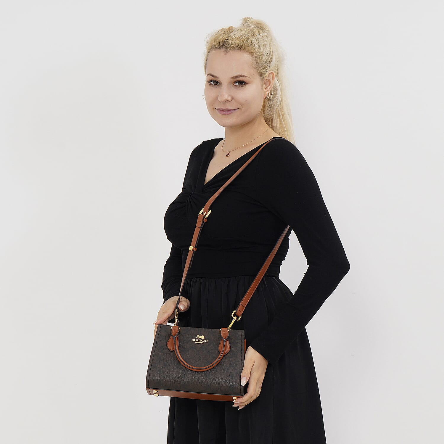 GUANCHI Crossbody Bag with Handle Drop - Dark Coffee & Brown