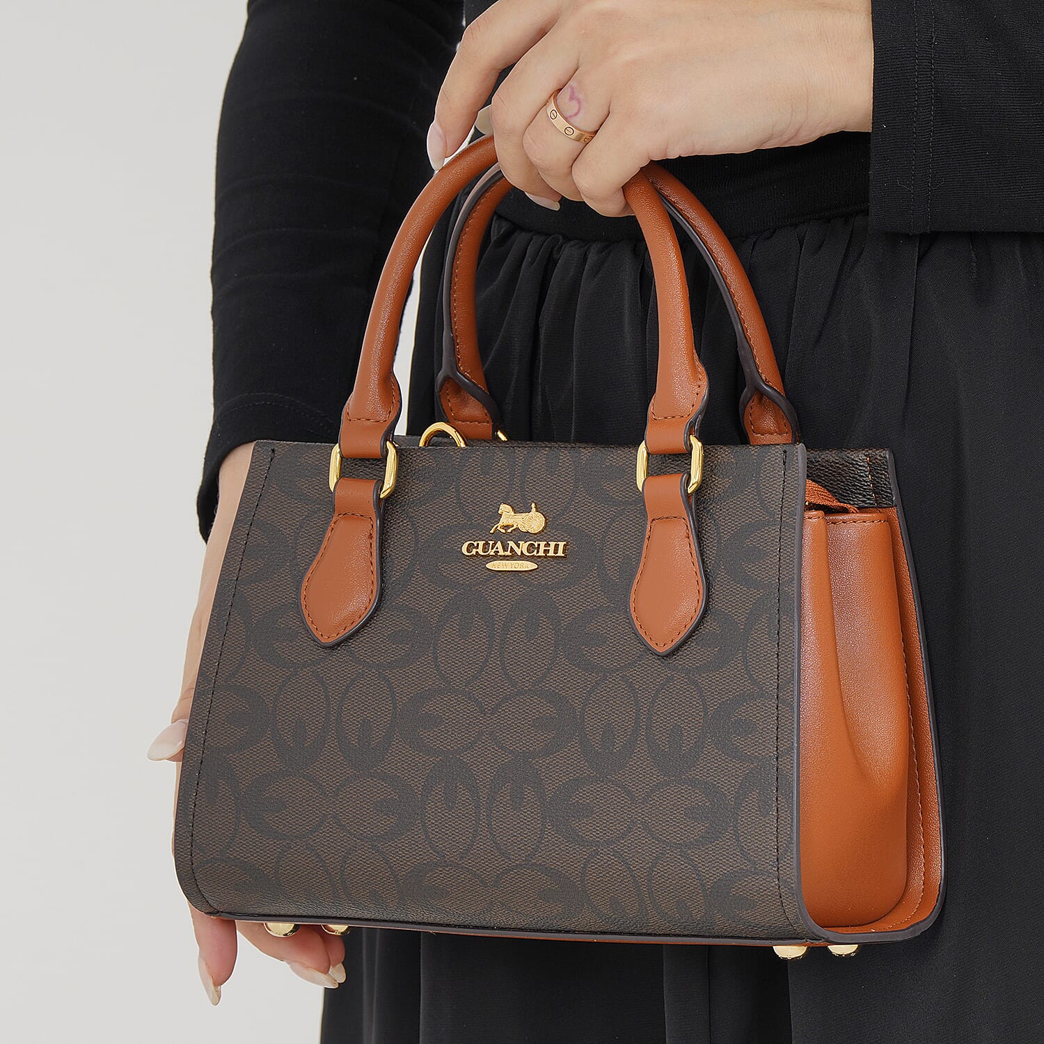 GUANCHI Crossbody Bag with Handle Drop - Dark Coffee & Brown