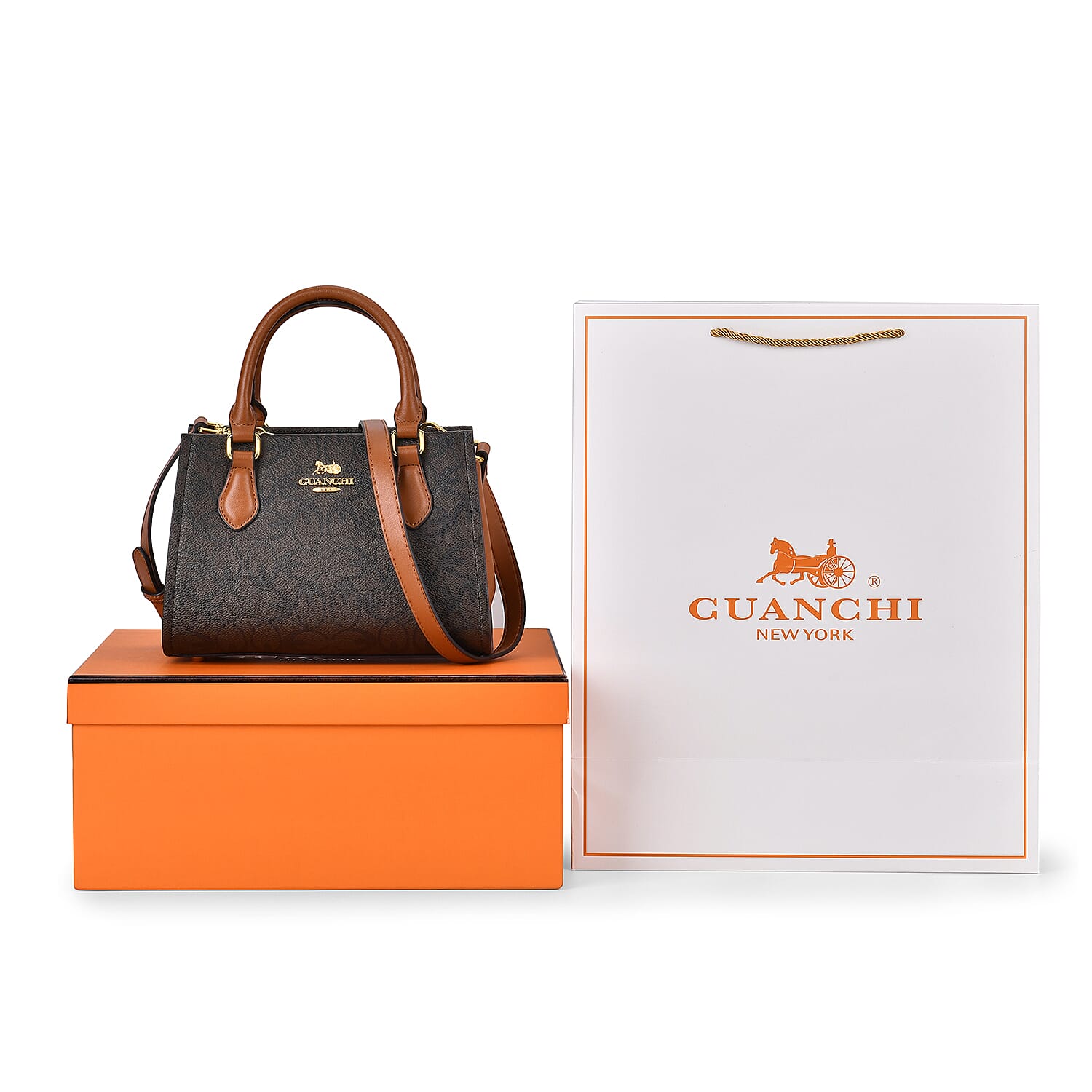 GUANCHI Crossbody Bag with Handle Drop - Dark Coffee & Brown