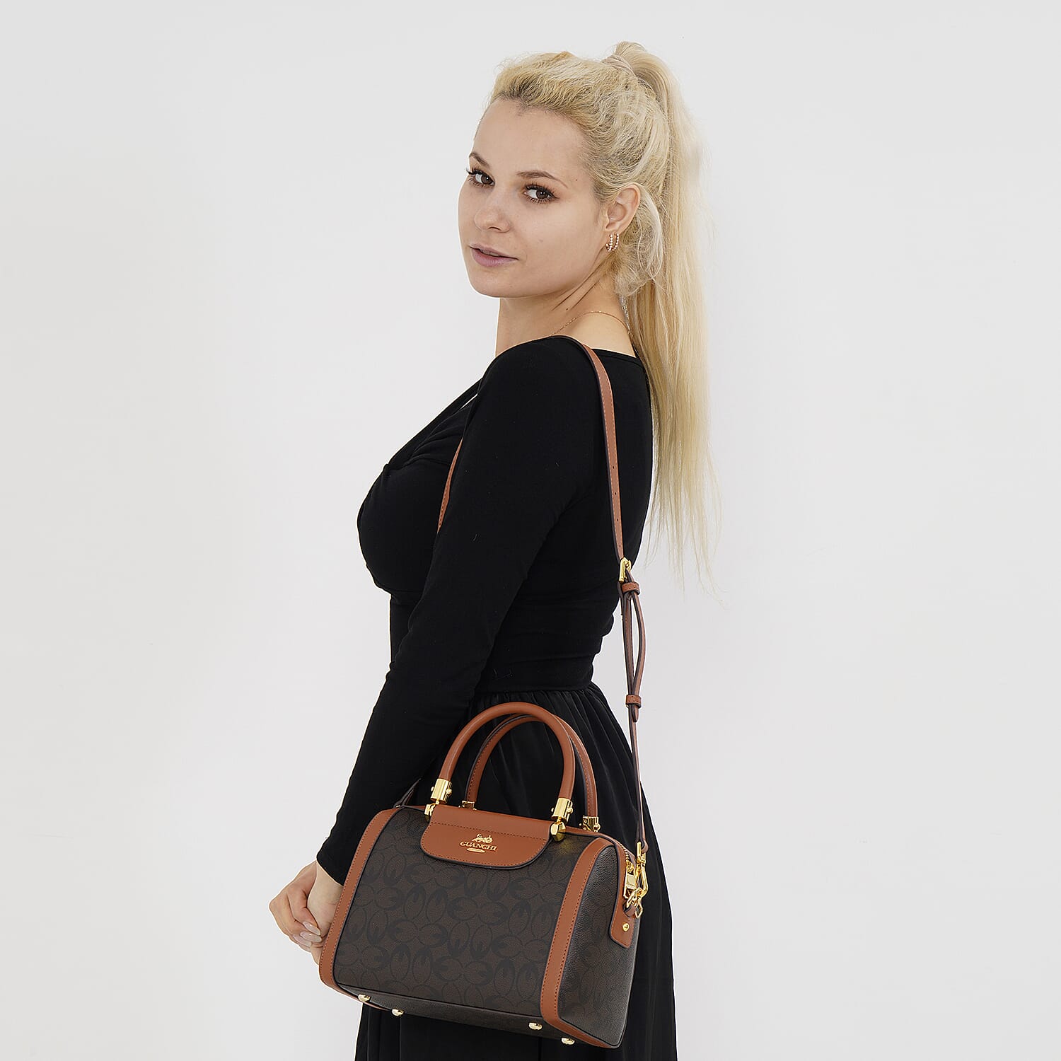 GUANCHI Crossbody Bag with Handle Drop - Dark Coffee & Brown