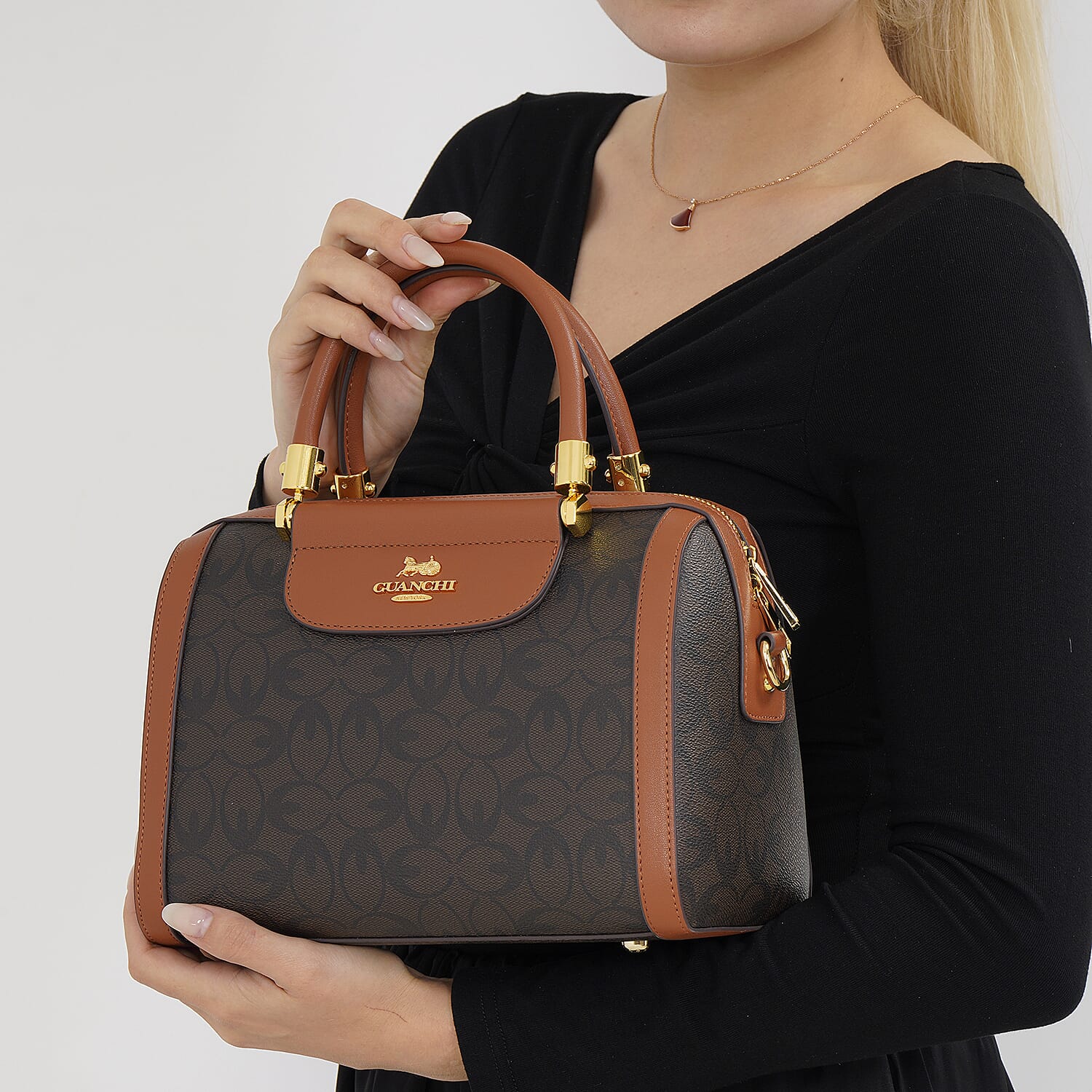 GUANCHI Crossbody Bag with Handle Drop - Dark Coffee & Brown