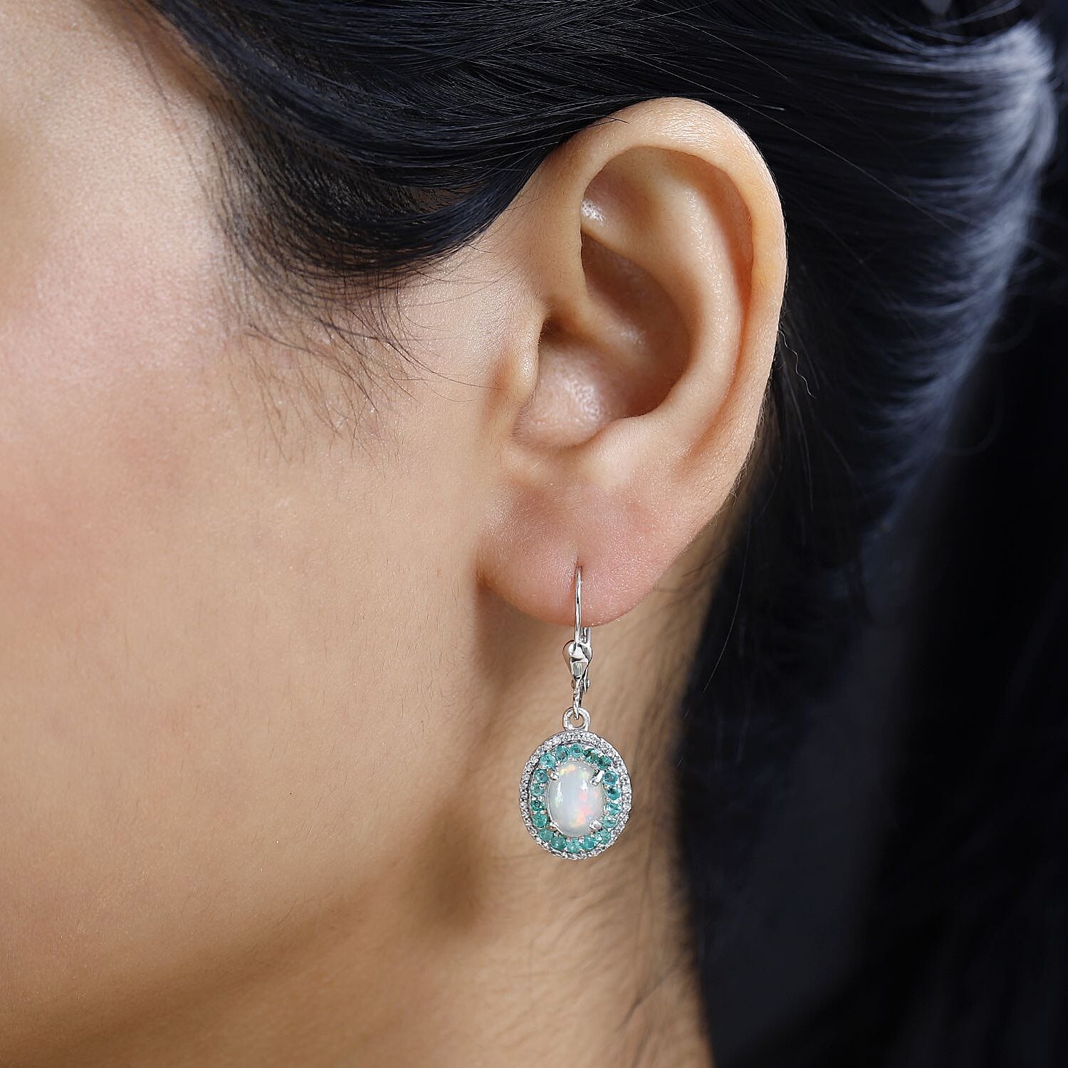 Ethiopian Welo Opal, Emerald & Natural Zircon Earrings in Platinum Overlay Sterling Silver 2.91 Ct.