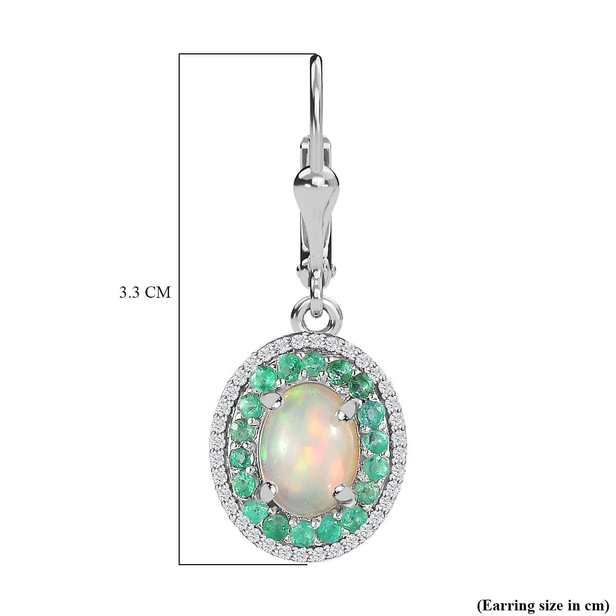 Ethiopian Welo Opal, Emerald & Natural Zircon Earrings in Platinum Overlay Sterling Silver 2.91 Ct.