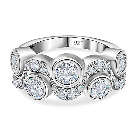 Moissanite Bubble Ring in Platinum Overlay Sterling Silver 1.39 Ct.