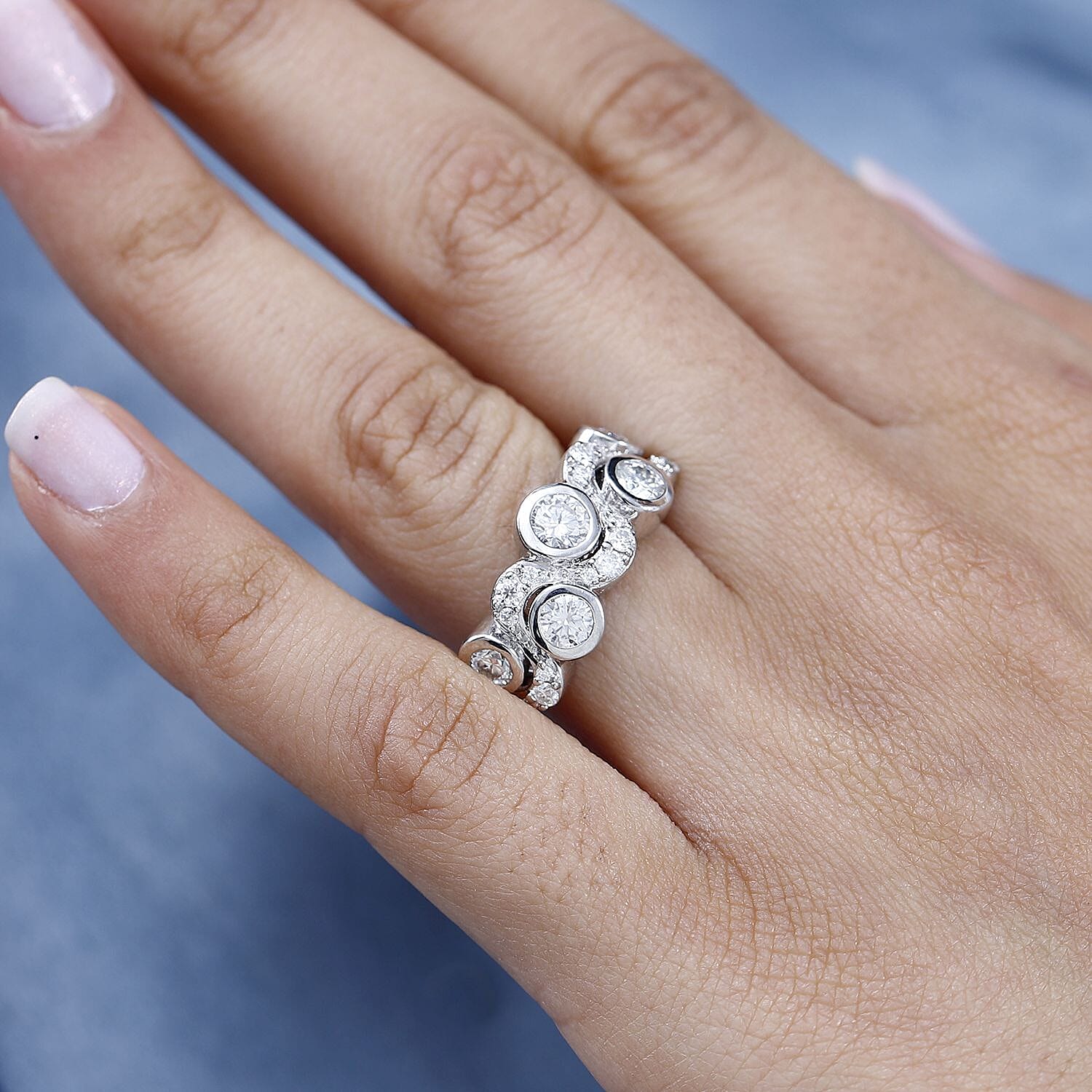 Moissanite Bubble Ring in Platinum Overlay Sterling Silver 1.39 Ct.