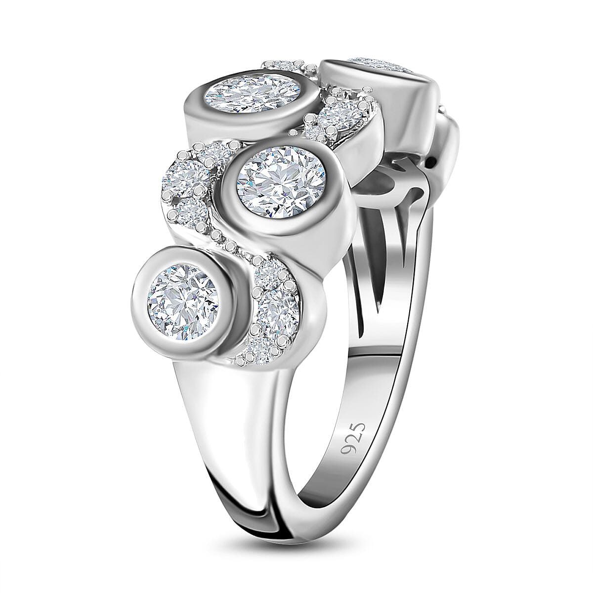 Moissanite Bubble Ring in Platinum Overlay Sterling Silver 1.39 Ct.