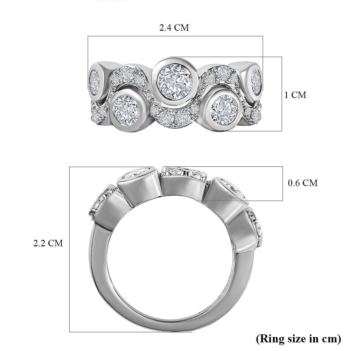 Moissanite Bubble Ring in Platinum Overlay Sterling Silver 1.39 Ct.