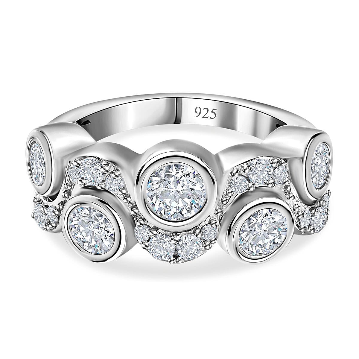 Moissanite Bubble Ring in Platinum Overlay Sterling Silver 1.39 Ct.
