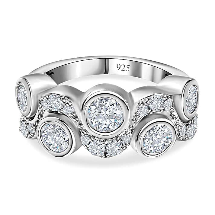 Moissanite Bubble Ring in Platinum Overlay Sterling Silver 1.39 Ct.