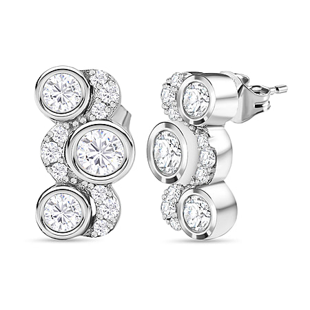 Moissanite Bubble Earrings in Platinum Overlay Sterling Silver 1.00 Ct.