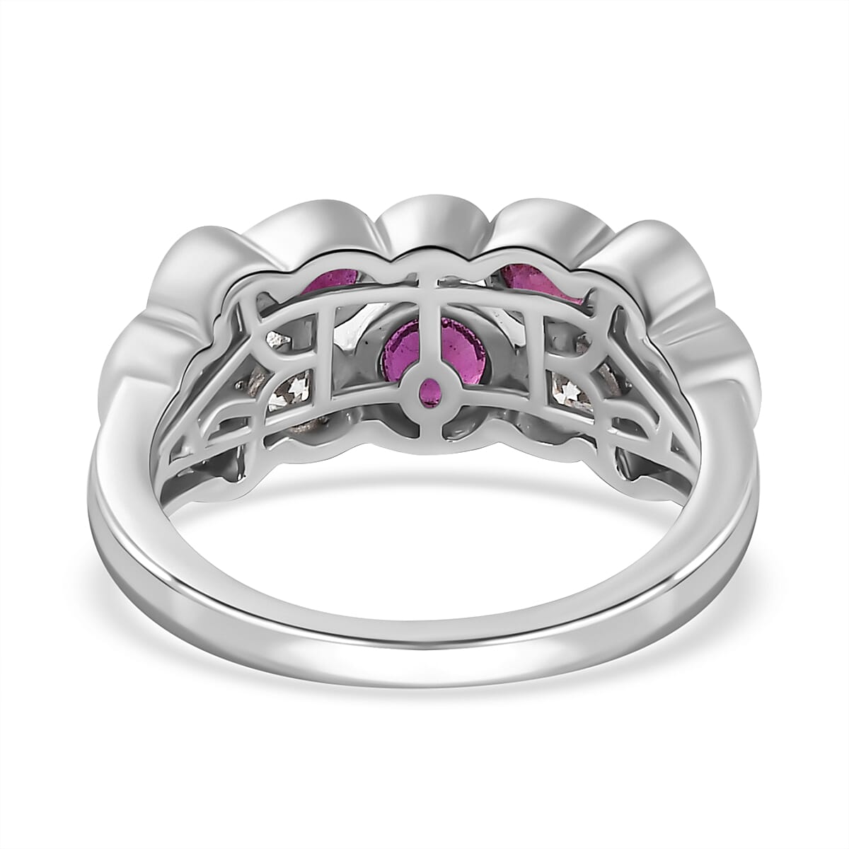 African Ruby & Moissanite Bubble Ring in Platinum Overlay Sterling Silver