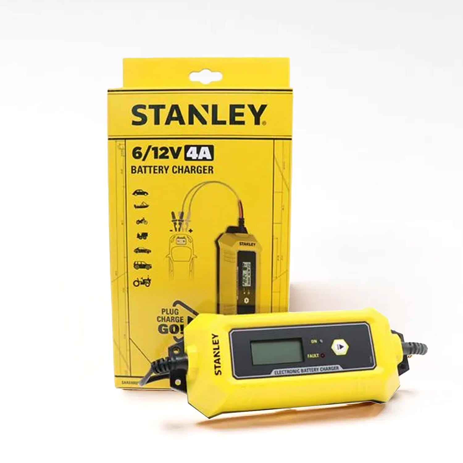 Stanley Smart Battery Charger - Plug Charge GO! (6-12V 4A) -Yellow