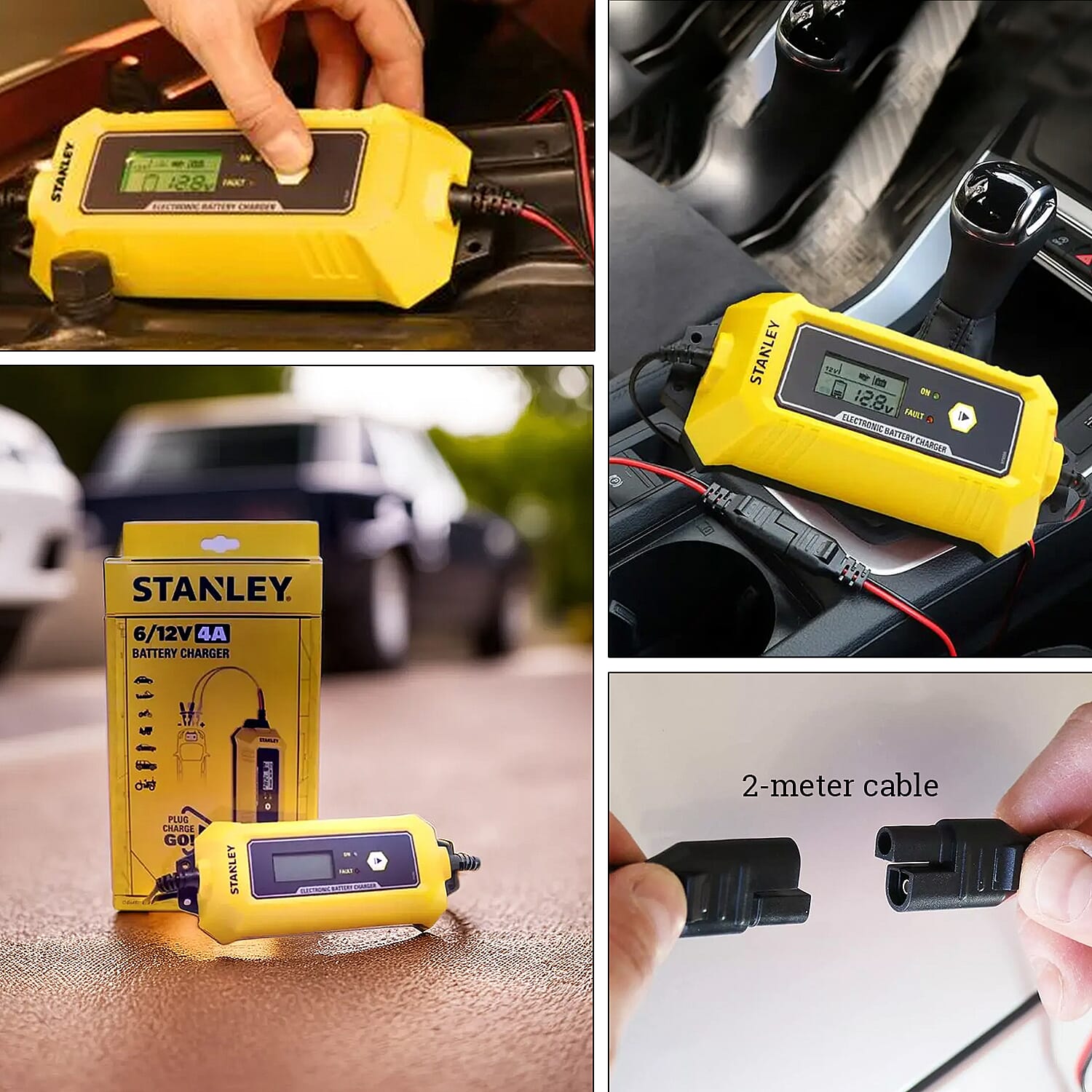 Stanley Smart Battery Charger - Plug Charge GO! (6-12V 4A) -Yellow