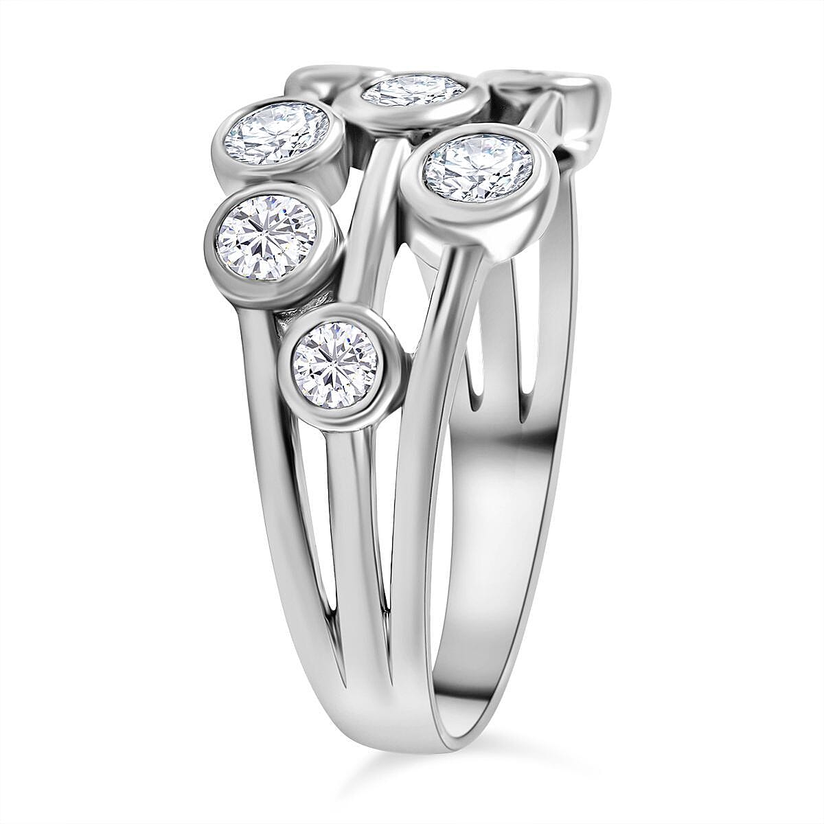 Designer Inspired - Moissanite Bubble Ring in Rhodium Overlay Sterling Silver