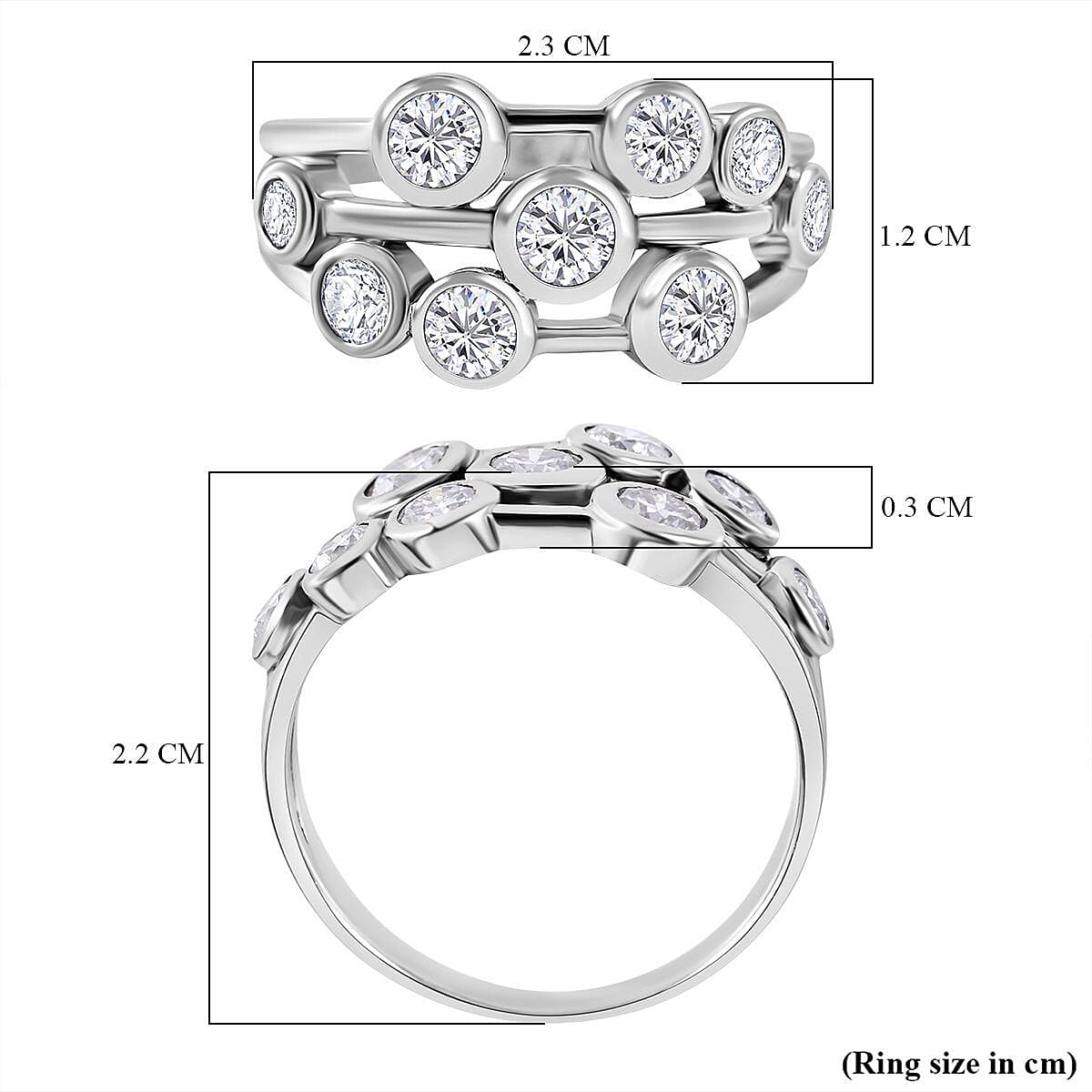 Designer Inspired - Moissanite Bubble Ring in Rhodium Overlay Sterling Silver