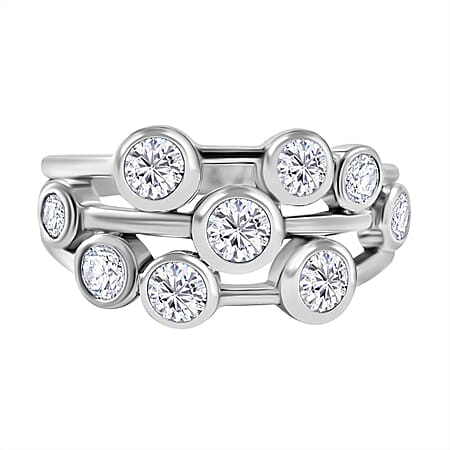 1.5 Ct. Moissanite Cluster Ring in Rhodium Sterling Silver