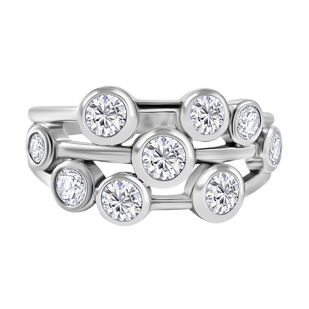 1.5 Ct. Moissanite Cluster Ring in Rhodium Sterling Silver