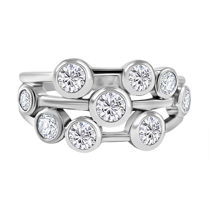1.5 Ct. Moissanite Cluster Ring in Rhodium Sterling Silver