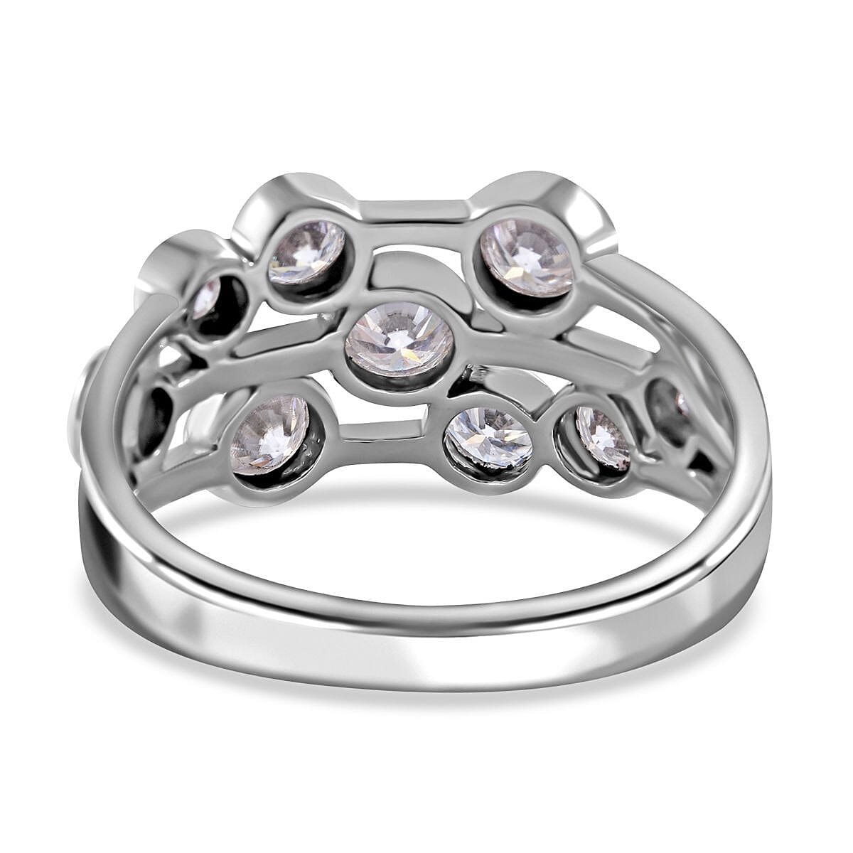 Designer Inspired - Moissanite Bubble Ring in Rhodium Overlay Sterling Silver