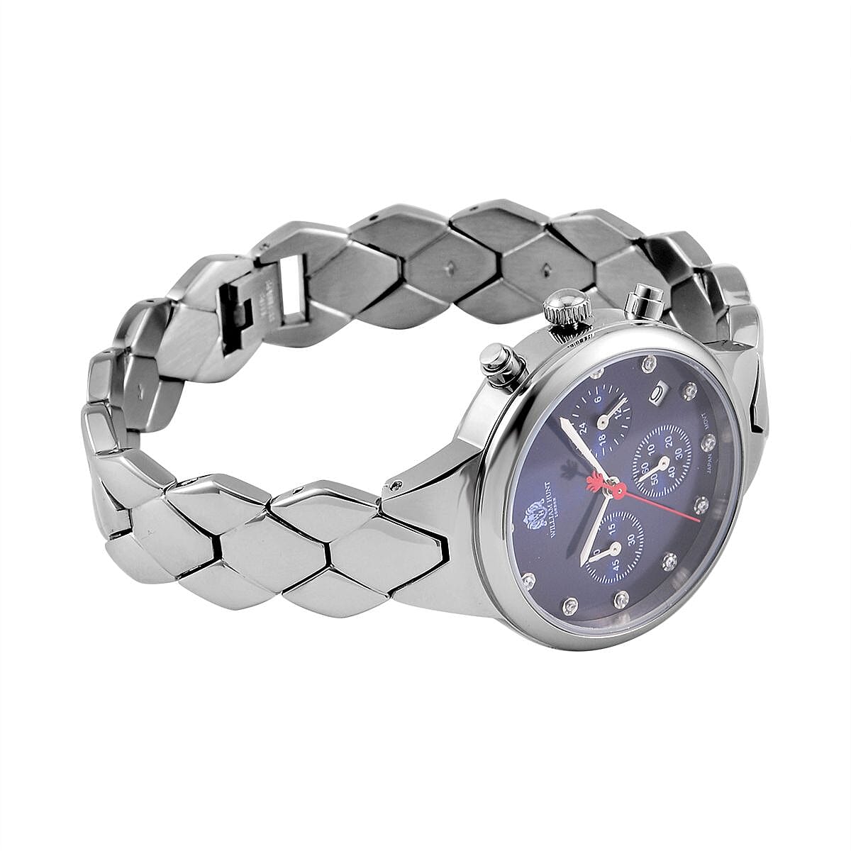 WILLIAM HUNT Japan Movt. Blue Dial 5 ATM Water Resistant Moissanite Watch with Stainless Steel Chain Strap