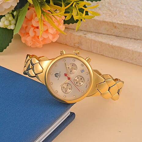 WILLIAM HUNT Japan Movt. Gold Dial 5 ATM Water Resistant Moissanite Watch with Stainless Steel Chain Strap