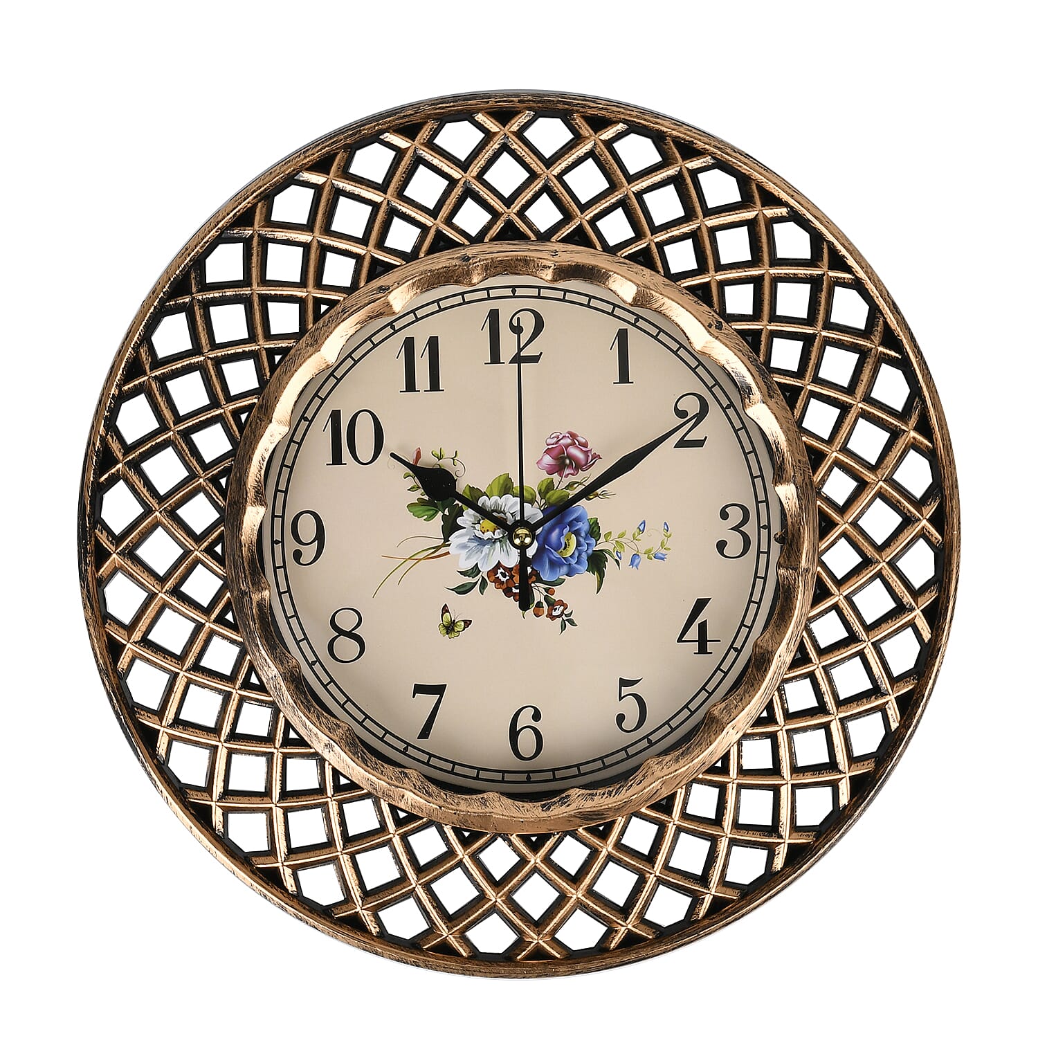 Set of 2 Round Retro Design Analog Wall Clock - Gold & Silver - Lattice