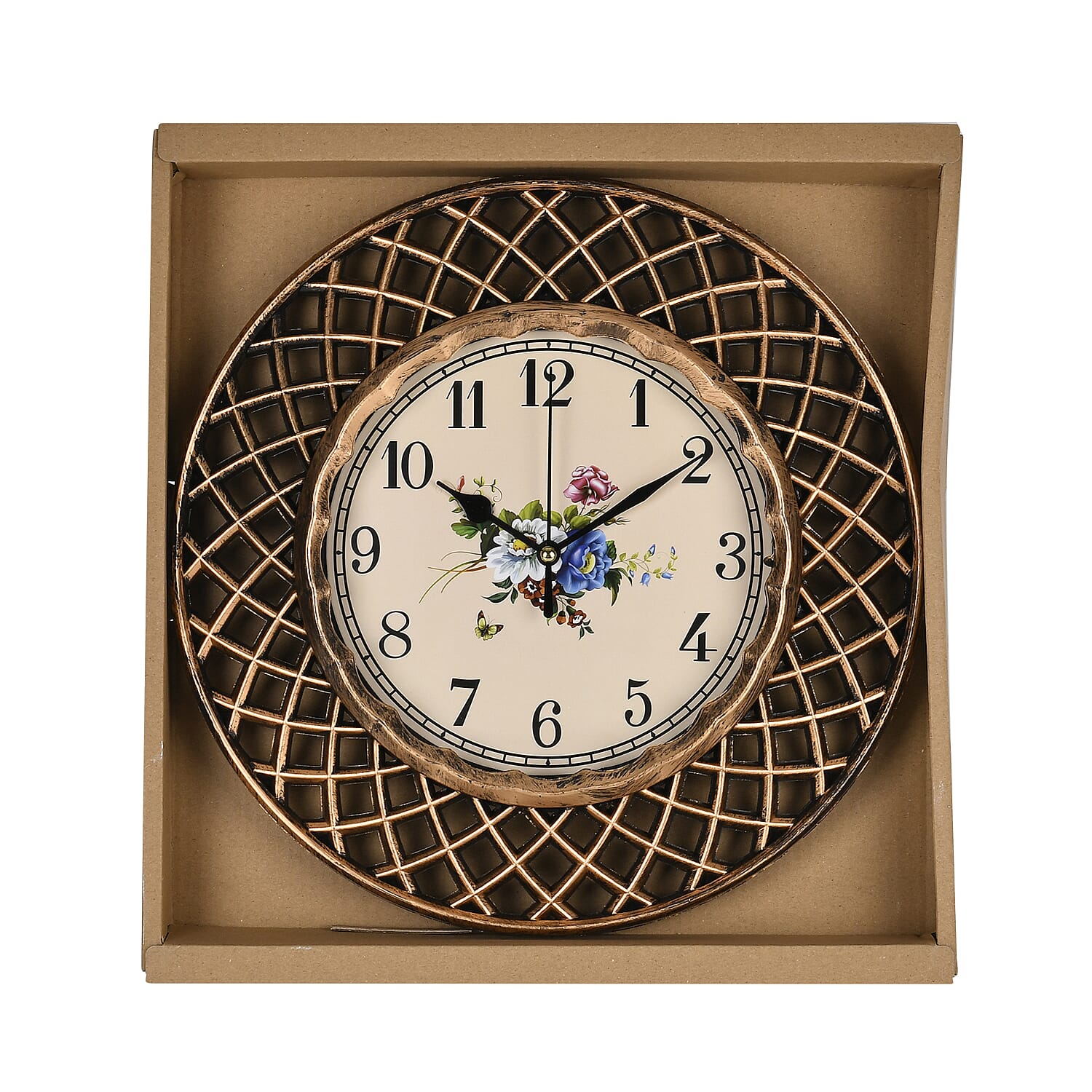 Set of 2 Round Retro Design Analog Wall Clock - Gold & Silver - Lattice